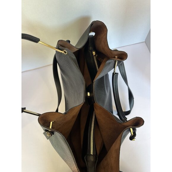 Sondra Roberts Squared Large Shoulder Bag Purse Black Gold Vegan Leather Clean - Picture 5 of 16